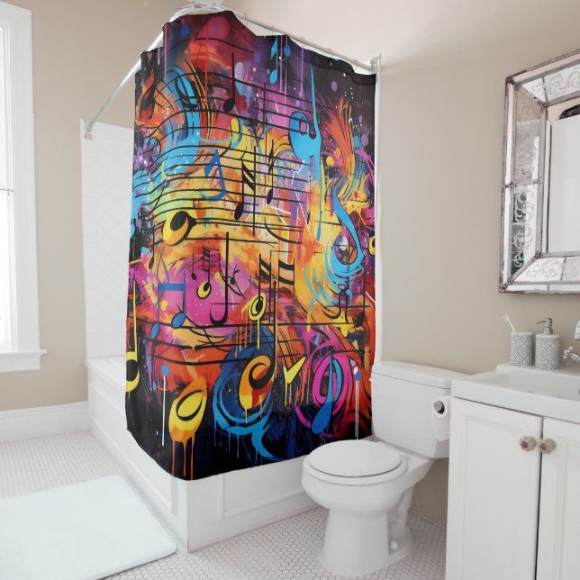 Graffiti Musical Notes Shower Curtain (In Situ)
