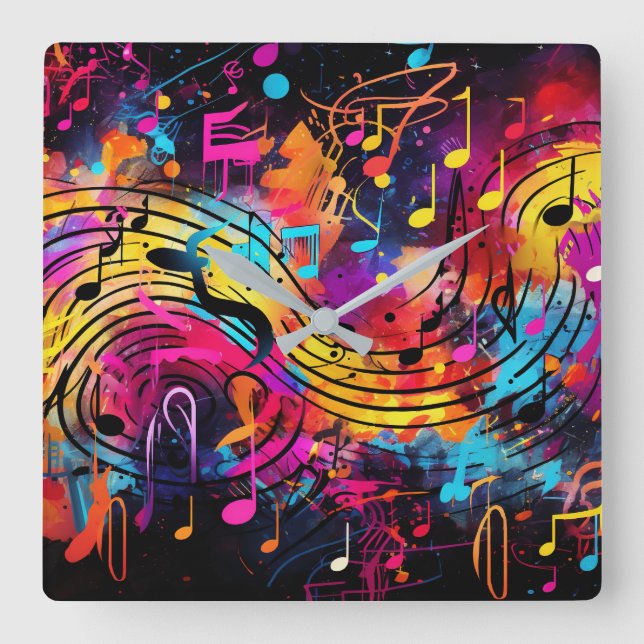Graffiti Musical Notes Wall Clock (Front)