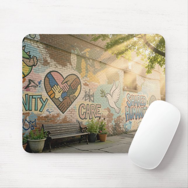 Graffiti On Brick Wall Humanity Mural Mouse Mat (With Mouse)