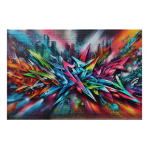 Graffiti on brick wall with skyline streetart