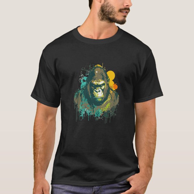 Graffiti Paint Gorilla Ape Creative Art Drawing T-Shirt (Front)