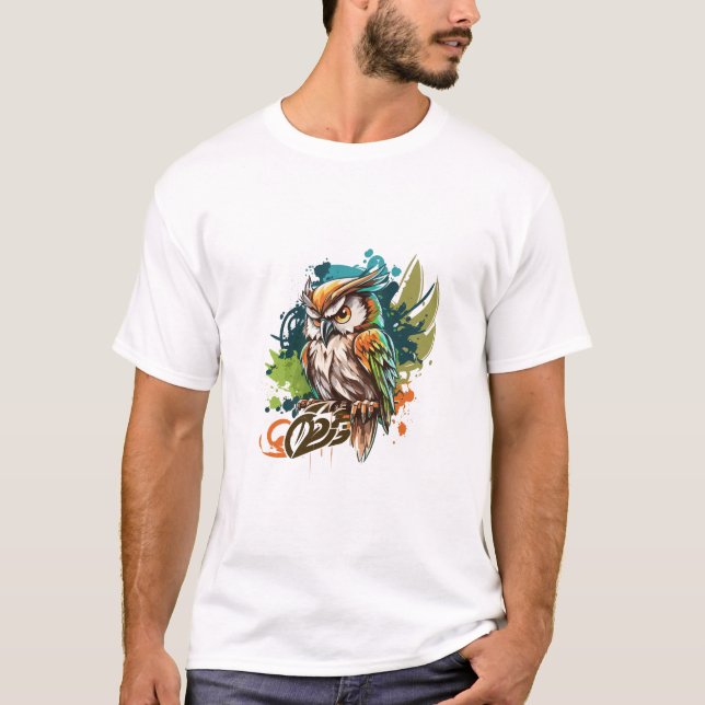 Graffiti Paint Owl Bird Creative Art Painting T-Shirt (Front)