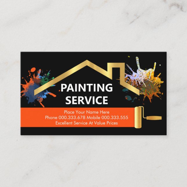 Graffiti Paint Splatter Gold Home Brush Business Card (Front)