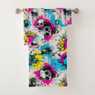 Graffiti Pattern with Neon Colors and Urban Grunge Bath Towel Set