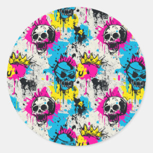 Graffiti Pattern with Neon Colors and Urban Grunge Classic Round Sticker