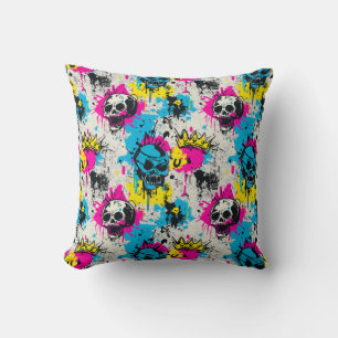Graffiti Pattern with Neon Colors and Urban Grunge Cushion