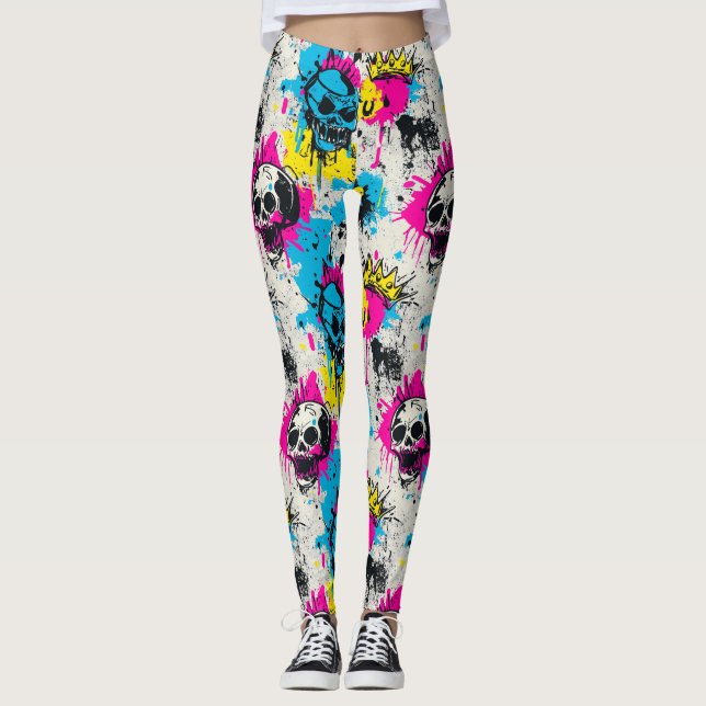 Graffiti Pattern with Neon Colors and Urban Grunge Leggings (Front)