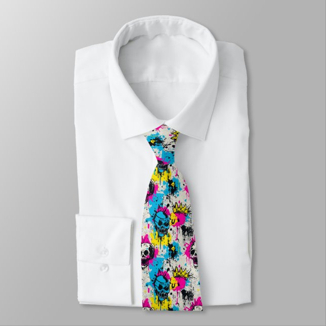Graffiti Pattern with Neon Colors and Urban Grunge Tie (Tied)