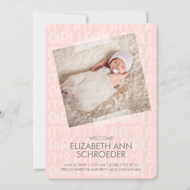 Graffiti Pink Baby Birth Announcement Card (Front)