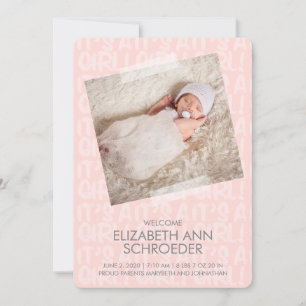Graffiti Pink Baby Birth Announcement Card