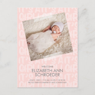 Graffiti Pink Baby Birth Announcement Postcard