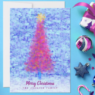 Graffiti Pink Christmas Tree with Blue Urban Wall Card