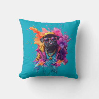 "Graffiti Pug Throw Pillow – Urban Street Art Dog 