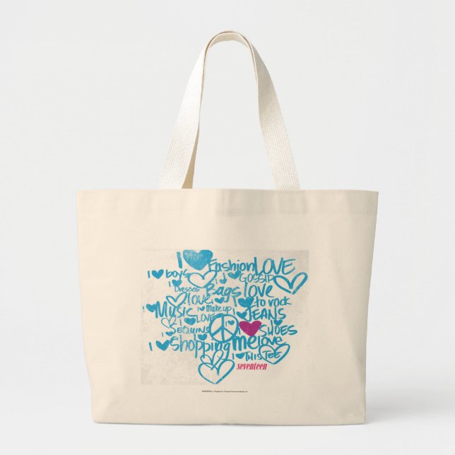 Graffiti Purple/Aqua Large Tote Bag (Front)