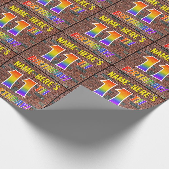 Graffiti Rainbow Look 11TH BIRTHDAY! & Custom Name Wrapping Paper (Corner)
