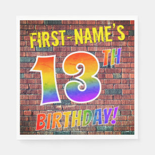 Graffiti Rainbow Look 13TH BIRTHDAY! + Custom Name Napkin