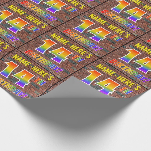 Graffiti Rainbow Look 14TH BIRTHDAY! & Custom Name Wrapping Paper (Corner)