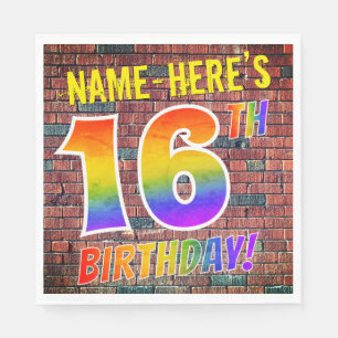 Graffiti Rainbow Look 16TH BIRTHDAY! + Custom Name Napkin