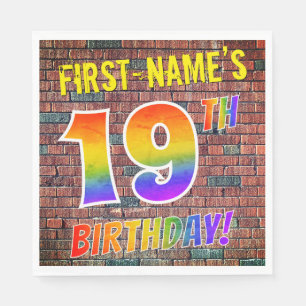 Graffiti Rainbow Look 19TH BIRTHDAY! + Custom Name Napkin