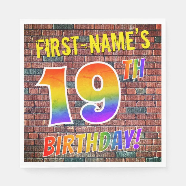Graffiti Rainbow Look 19TH BIRTHDAY! + Custom Name Napkin (Front)