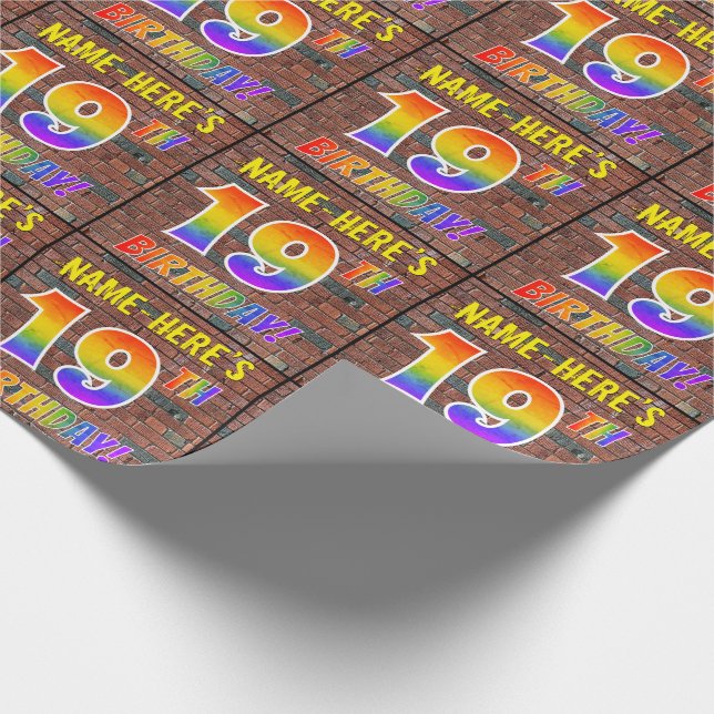 Graffiti Rainbow Look 19TH BIRTHDAY! & Custom Name Wrapping Paper (Corner)