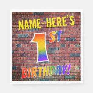 Graffiti Rainbow Look 1ST BIRTHDAY! + Custom Name Napkin