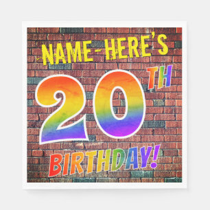 Graffiti Rainbow Look 20TH BIRTHDAY! + Custom Name Napkin