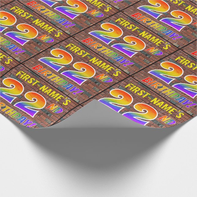 Graffiti Rainbow Look 22ND BIRTHDAY! & Custom Name Wrapping Paper (Corner)