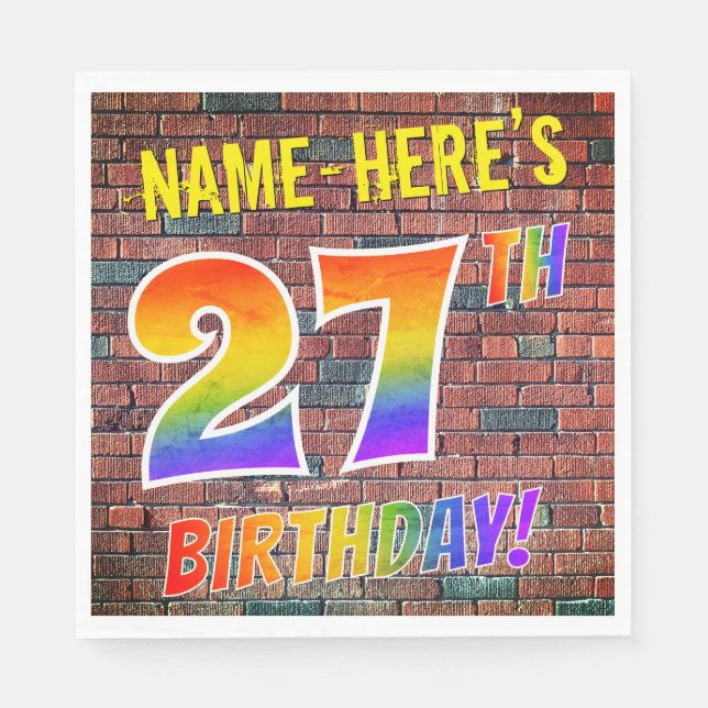 Graffiti Rainbow Look 27TH BIRTHDAY! + Custom Name Napkin (Front)