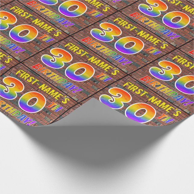 Graffiti Rainbow Look 30TH BIRTHDAY! & Custom Name Wrapping Paper (Corner)