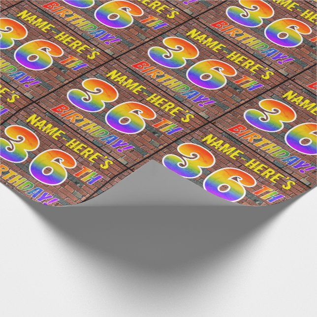 Graffiti Rainbow Look 36TH BIRTHDAY! & Custom Name Wrapping Paper (Corner)