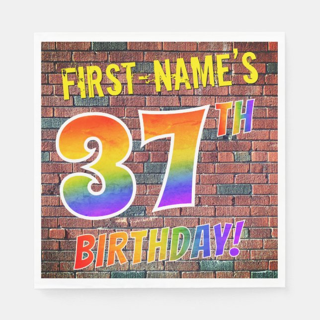 Graffiti Rainbow Look 37TH BIRTHDAY! + Custom Name Napkin (Front)