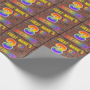 Graffiti Rainbow Look 3RD BIRTHDAY! & Custom Name Wrapping Paper