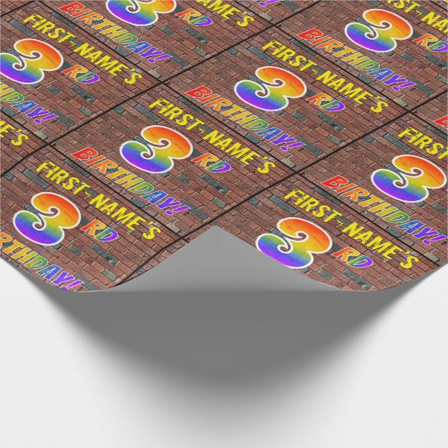 Graffiti Rainbow Look 3RD BIRTHDAY! & Custom Name Wrapping Paper (Corner)