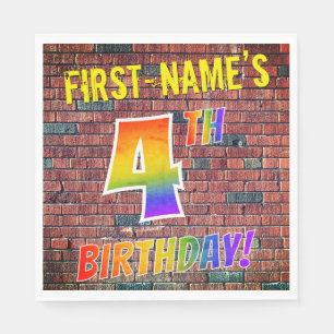 Graffiti Rainbow Look 4TH BIRTHDAY! + Custom Name Napkin