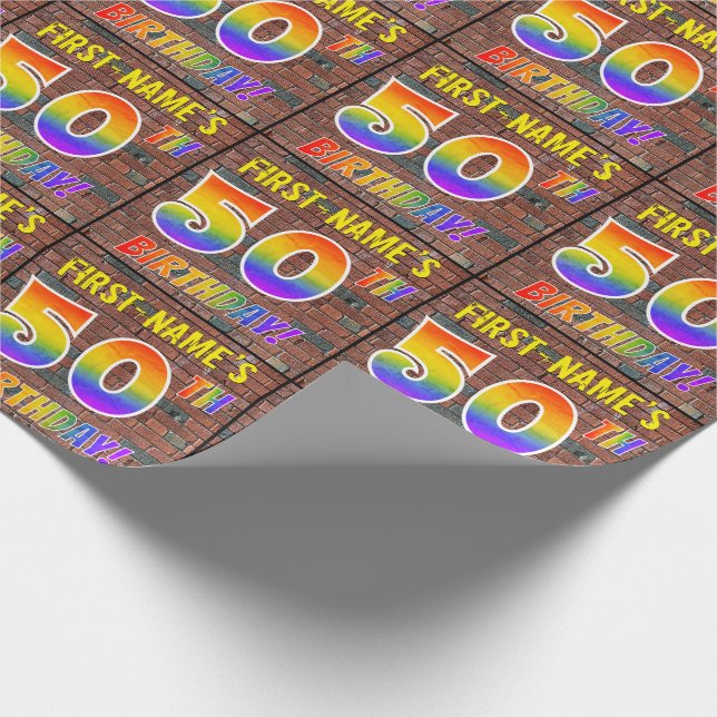 Graffiti Rainbow Look 50TH BIRTHDAY! & Custom Name Wrapping Paper (Corner)