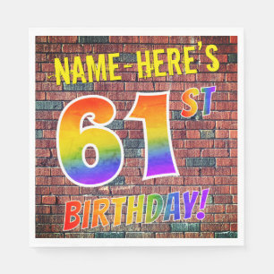 Graffiti Rainbow Look 61ST BIRTHDAY! + Custom Name Napkin