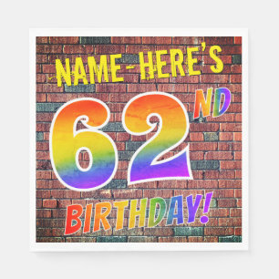 Graffiti Rainbow Look 62ND BIRTHDAY! + Custom Name Napkin