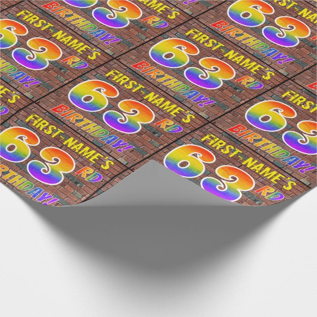 Graffiti Rainbow Look 63RD BIRTHDAY! & Custom Name Wrapping Paper (Corner)