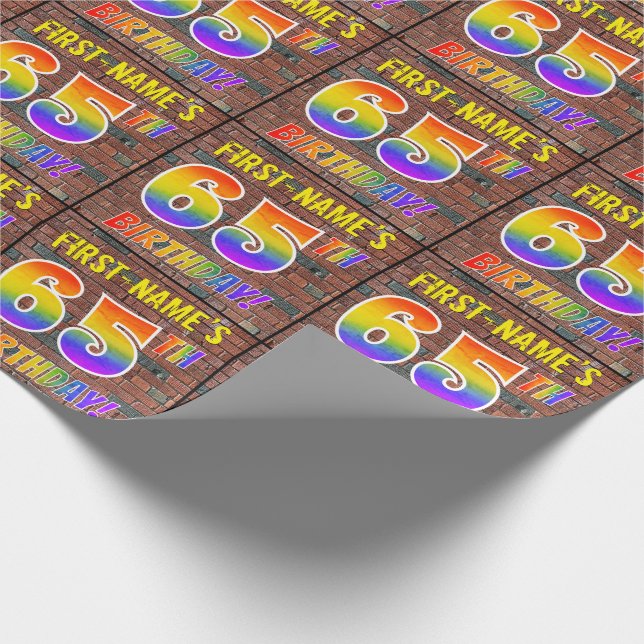 Graffiti Rainbow Look 65TH BIRTHDAY! & Custom Name Wrapping Paper (Corner)