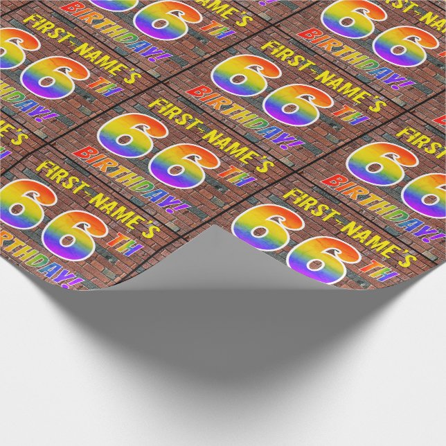 Graffiti Rainbow Look 66TH BIRTHDAY! & Custom Name Wrapping Paper (Corner)