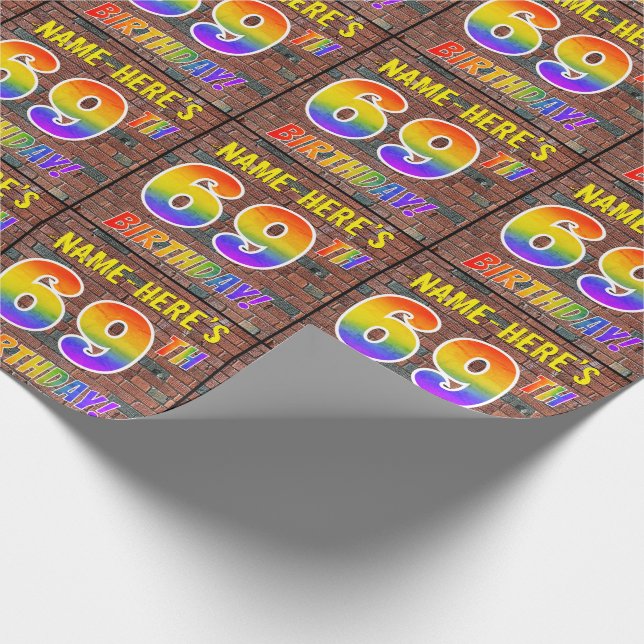 Graffiti Rainbow Look 69TH BIRTHDAY! & Custom Name Wrapping Paper (Corner)