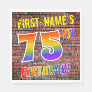 Graffiti Rainbow Look 75TH BIRTHDAY! + Custom Name Napkin
