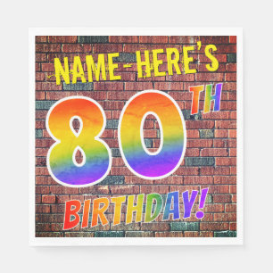 Graffiti Rainbow Look 80TH BIRTHDAY! + Custom Name Napkin