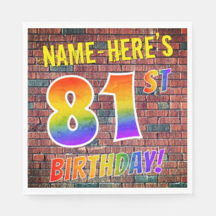 Graffiti Rainbow Look 81ST BIRTHDAY! + Custom Name Napkin