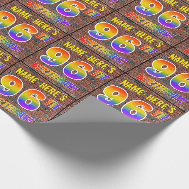 Graffiti Rainbow Look 96TH BIRTHDAY! & Custom Name Wrapping Paper (Corner)