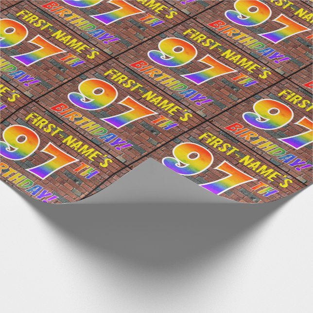 Graffiti Rainbow Look 97TH BIRTHDAY! & Custom Name Wrapping Paper (Corner)