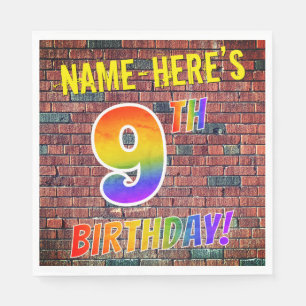 Graffiti Rainbow Look 9TH BIRTHDAY! + Custom Name Napkin
