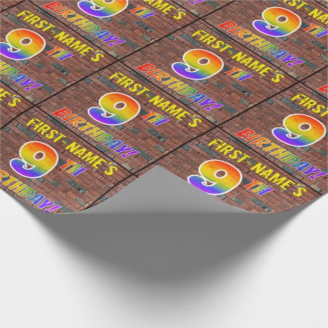 Graffiti Rainbow Look 9TH BIRTHDAY! & Custom Name Wrapping Paper (Corner)