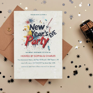 Graffiti Red And Beige New Year's Eve Party  Invitation